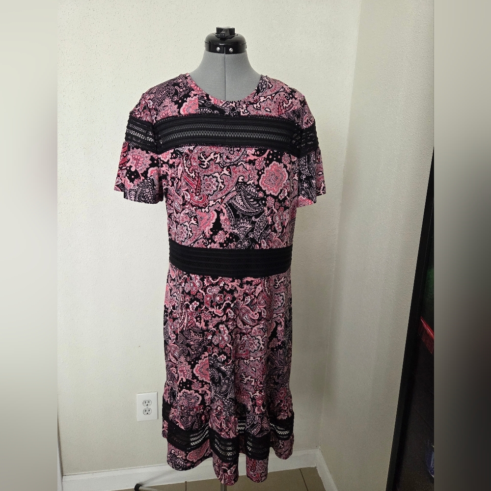Michael Kors Pink and Black Paisley Midi Dress